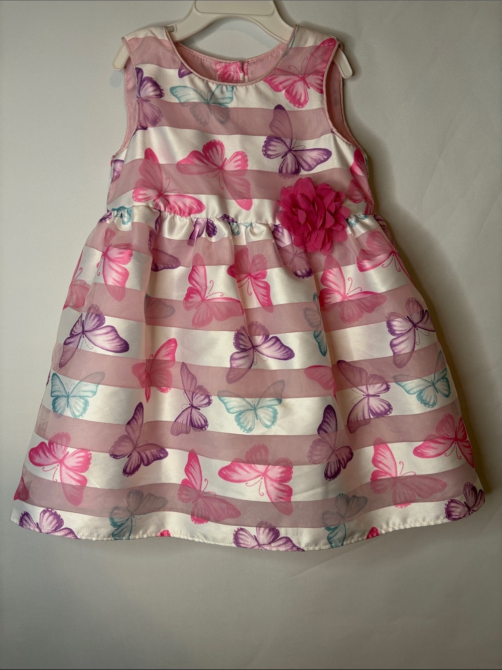 healthtex Pink and Purple Butterfly Striped Party Dress | 3T